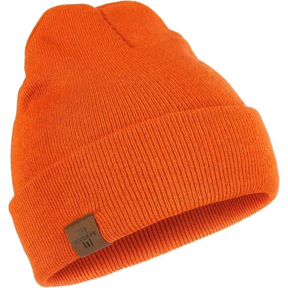 Men and Women Orange Acrylic Stretchy Daily Knit Warm Winter Beanie Hats - Picture 1 of 7